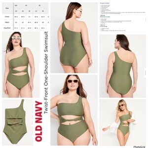 Old Navy XXL plus size green twist front one shoulder one piece swimsuit NWT